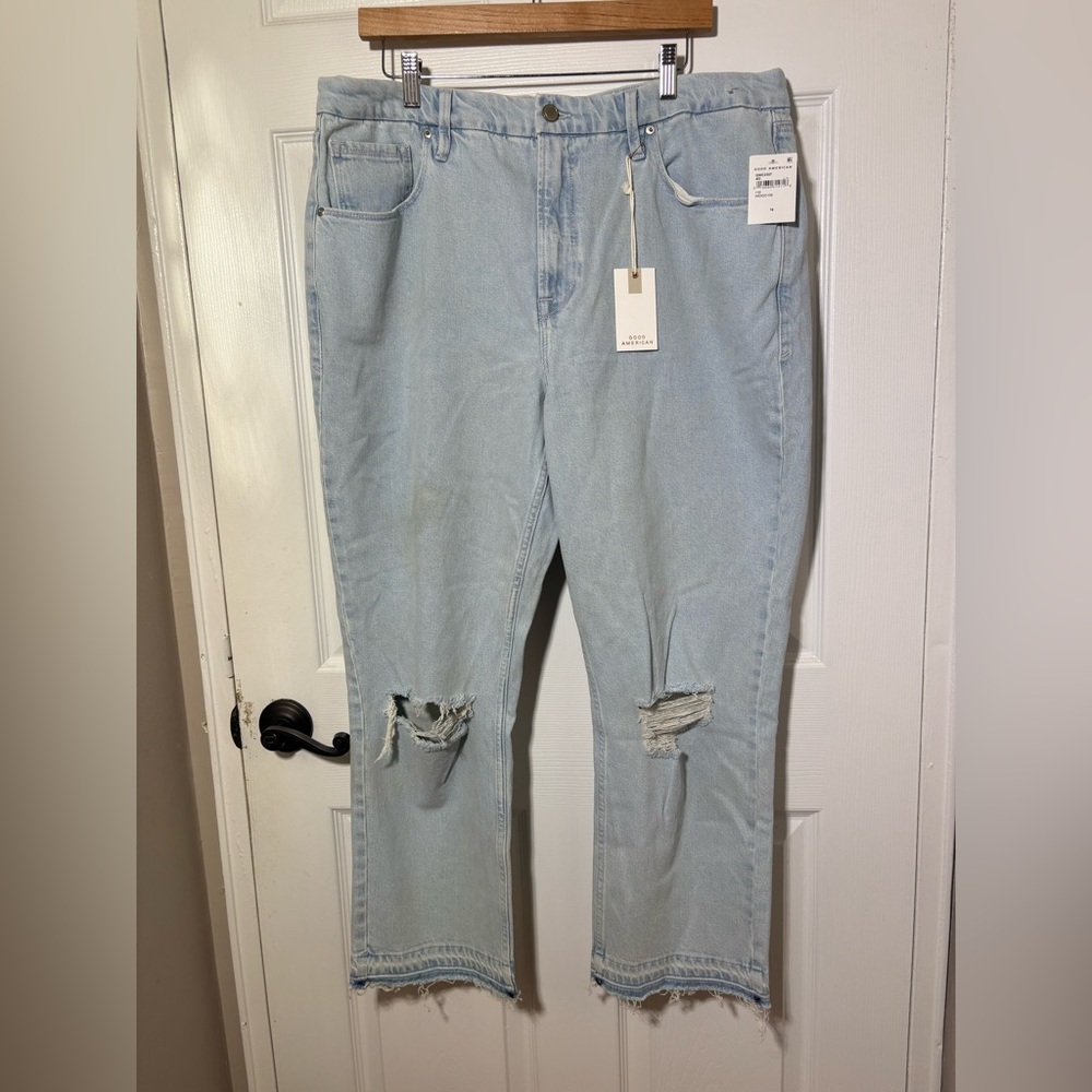 GOOD AMERICAN GNIC235T Indigo158 High Rise Straight Distressed Jeans SIZE 16